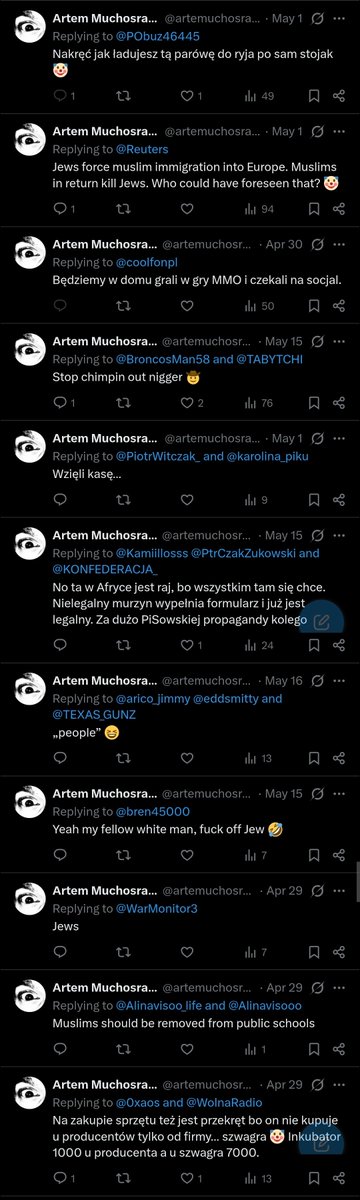 siepacz_sorosa's tweet photo. #vatnik i rasista z Muchosrańska (a tak naprawdę, zdaje się, z Wysp) - @artemuchosranko

Marzą mu się masowe morderstwa obcokrajowców.

#SprzatamyX #SprzatamyTwittera

CC @PolicjaCBZC https://t.co/q5XFgumSje