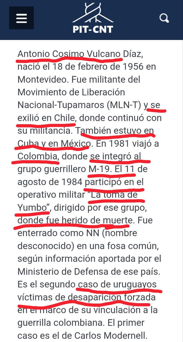 folle_pablo's tweet photo. Desaparición forzada  por el mismo!!  Víctima de no llevar   la CI, entonces NN.  No estaba detenido, nada tuvo que ver el estado uruguayo. Era un guerrillero "trabajando" para el M-19. La toma de Yumbo: 42 muertos,  (siete subversivos, -iincluído el Sr.-, tres policías y 32 contribuyentes LAS VERDADERAS VÍCTIMAS !! Si creés que estoy equivocado, contame tu versión...