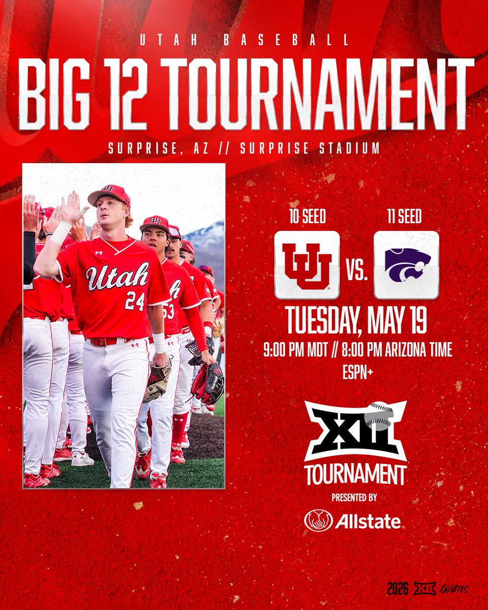 utahbaseball's tweet photo. See everyone in Surprise‼️

@Big12Conference Tournament action opens up Tuesday night vs. K-State

🔗 https://t.co/lgpT44eCnK

#GoUtes https://t.co/xHF4k5p9S6