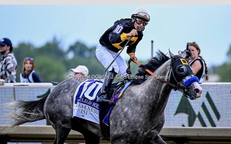 CManchegopr's tweet photo. Napoleon Solo (10), montado por Paco López, gana el Preakness Stakes (Grado 1) en Laurel Park, en Laurel, Maryland, el 16 de mayo de 2026. 

©️Carlos J. Calo/Eclipse Sportswire https://t.co/CZ7CwEtkUE