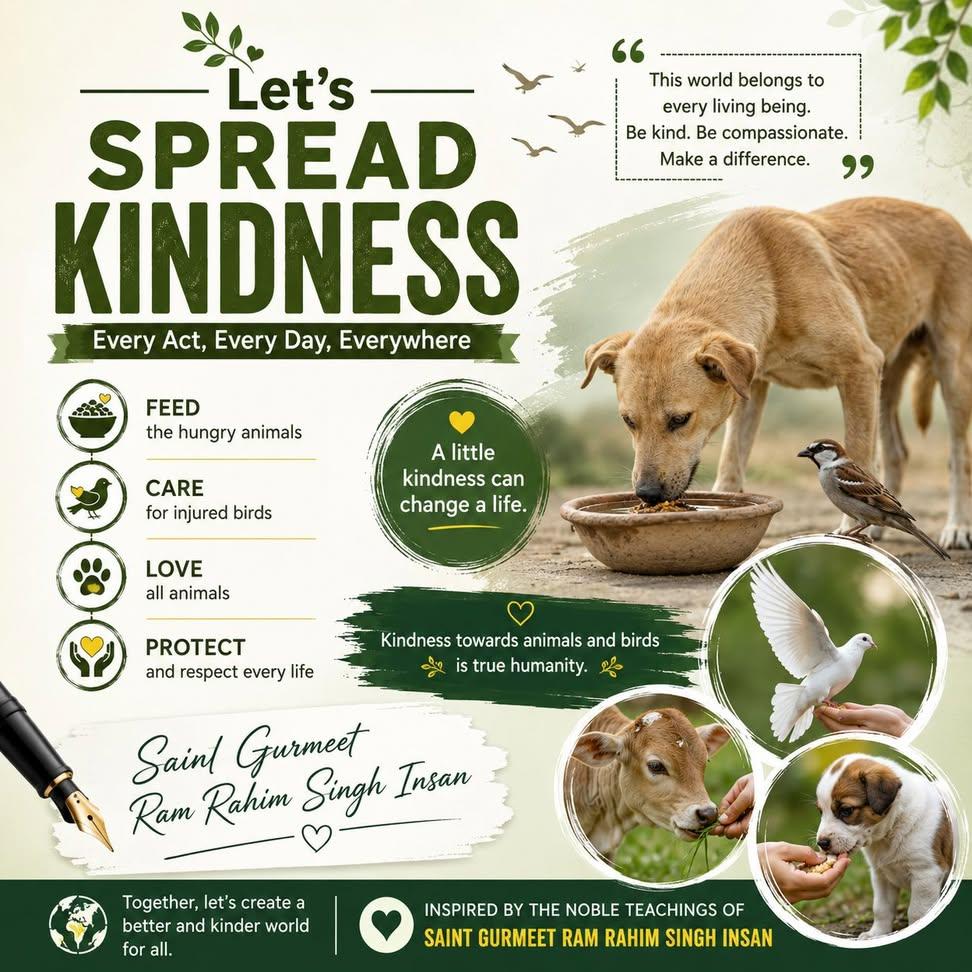 RekhaJuneja111's tweet photo. This world doesn’t belong to only humans alone,it’s is shared with birds, animals and many small creatures. Saint Gurmeet Ram Rahim Ji guides #SpreadKindness and compassion towards every creature love them feed them they will give blessings in return. https://t.co/WiZ2J7QBr6