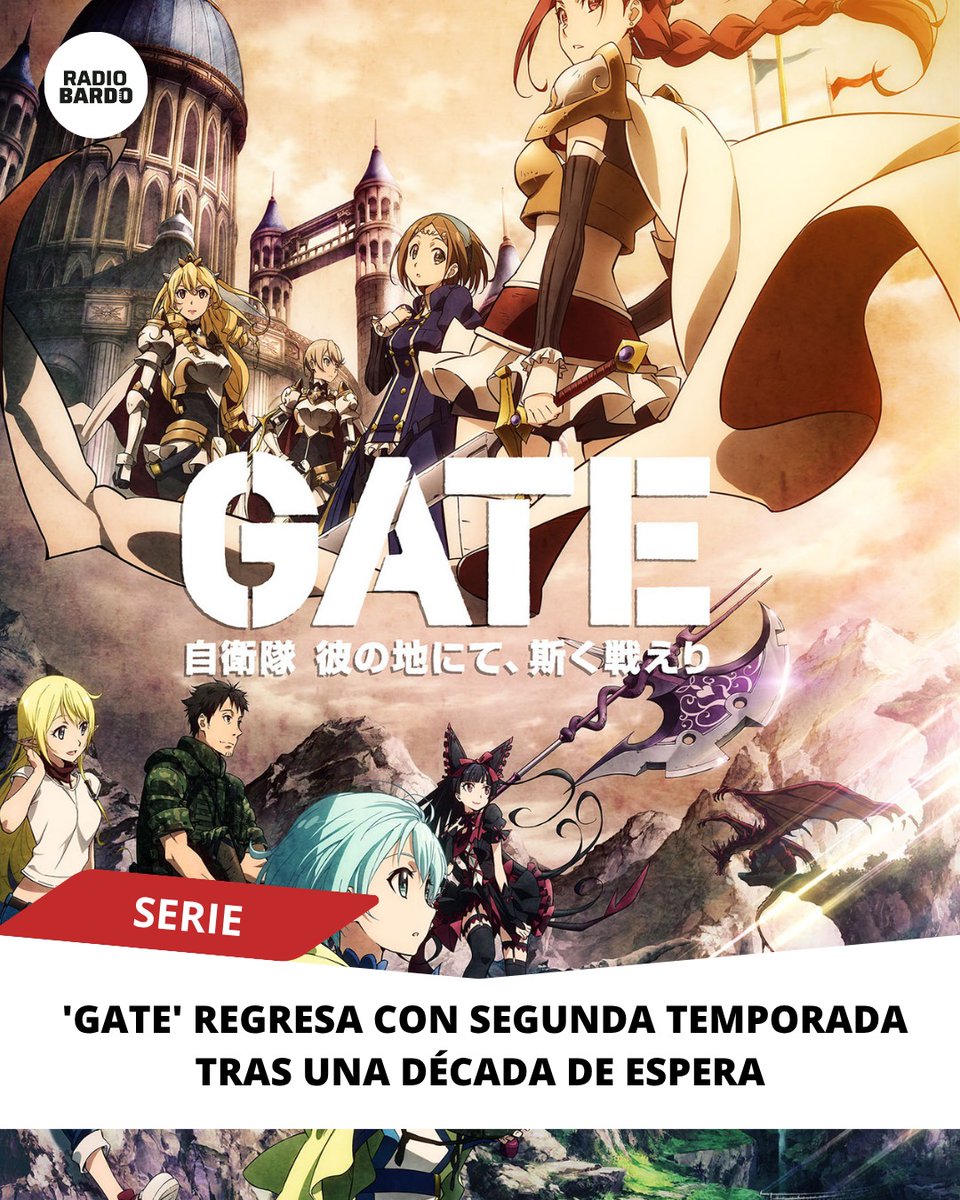 RadioBardo's tweet photo. #Serie | El aclamado anime Gate: Jieitai Kano Chi nite, Kaku Tatakaeri volverá en 2027. Tras diez años de espera que han sido eternos para sus fans, finalmente ha dado sus frutos. Se ha confirmado que tendrá una segunda temporada que se estrenará en 2027.
#RadioBardo https://t.co/2juwEqzYiW
