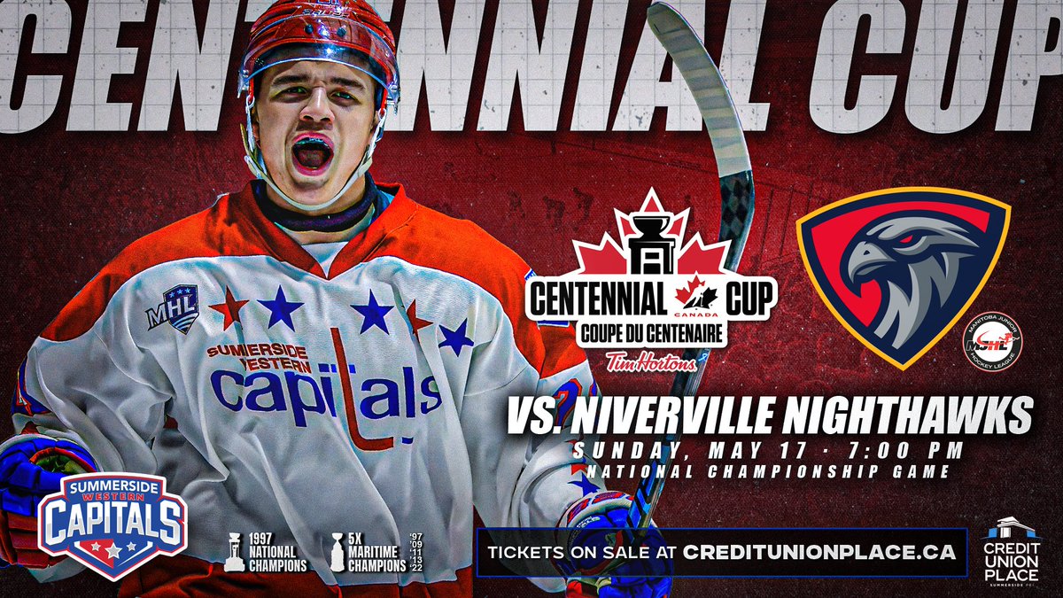 SsideCapitals's tweet photo. 116 teams started the season.  We are now down to the final two.

Your Summerside Western Capitals will play for the National Championship.

Summerside vs. Niverville

Sunday, May 17. 7:00 PM puck drop. Credit Union Place.

Tickets: https://t.co/G5vDIpeJEC

#NowWeGo https://t.co/IxDWJiMdxz