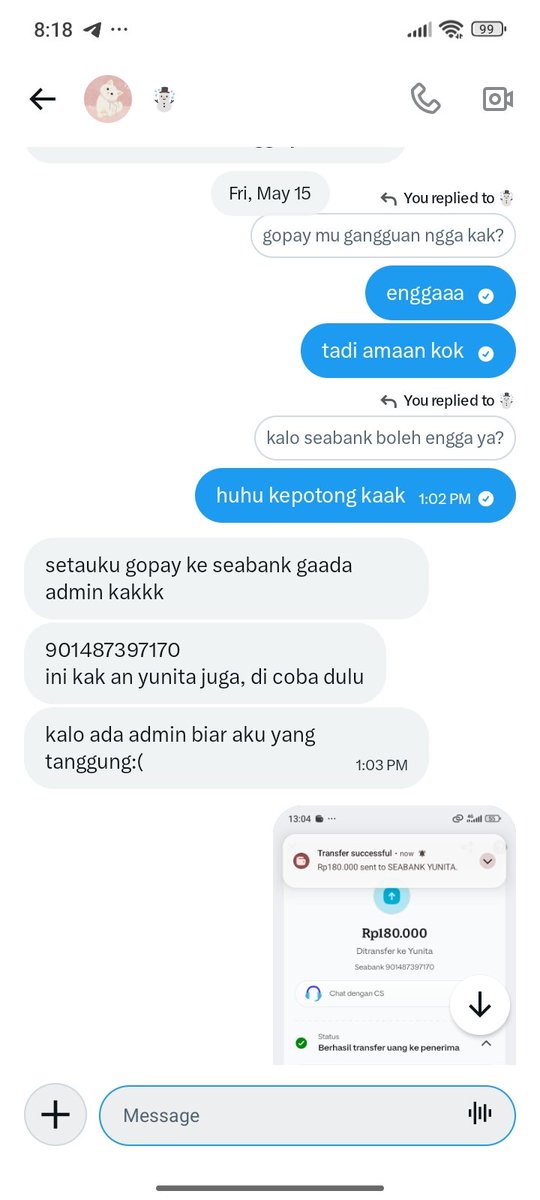 soestarry's tweet photo. huhu kak @tarysha_ where did u go:') be aware ya guuuys, ini aku pegang nomor seabank (901487397170 an Yunita), gopay (0895634037788) dan QRIS dia. aku bingung harus apaa:'( huhu kak tolong ada etikad baiknya:'((( https://t.co/UfSzL8v5Z1