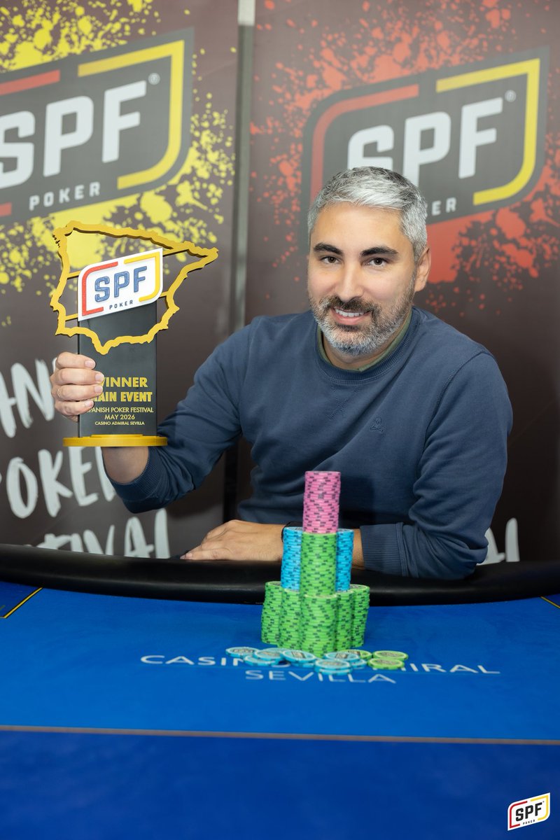 SPFpoker's tweet photo. ¡@joslopgon_ GANADOR DEL MAIN EVENT! 🏆 

Jose se ha proclamado campeón del main event tras un juego ejemplar en la mesa final.

¡Enhorabuena! 👏🏻 https://t.co/0WBfeBVp3I