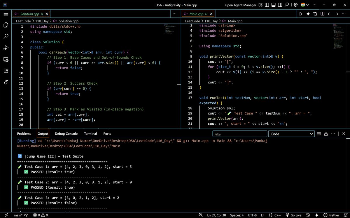 PankajB42550's tweet photo. 🚀 Solved: Jump Game III (@LeetCode - #Daily)

DFS/BFS from start. Jump to i±arr[i]. Mark visited (negate). Return true at 0.

⌛O(n) | O(n)
🔥#Day110/100

#LeetCode #DSA #DFS #BFS #Recursion #JumpGame #ProblemSolving #DSA26 #DAY110 https://t.co/nwd6E44LQY
