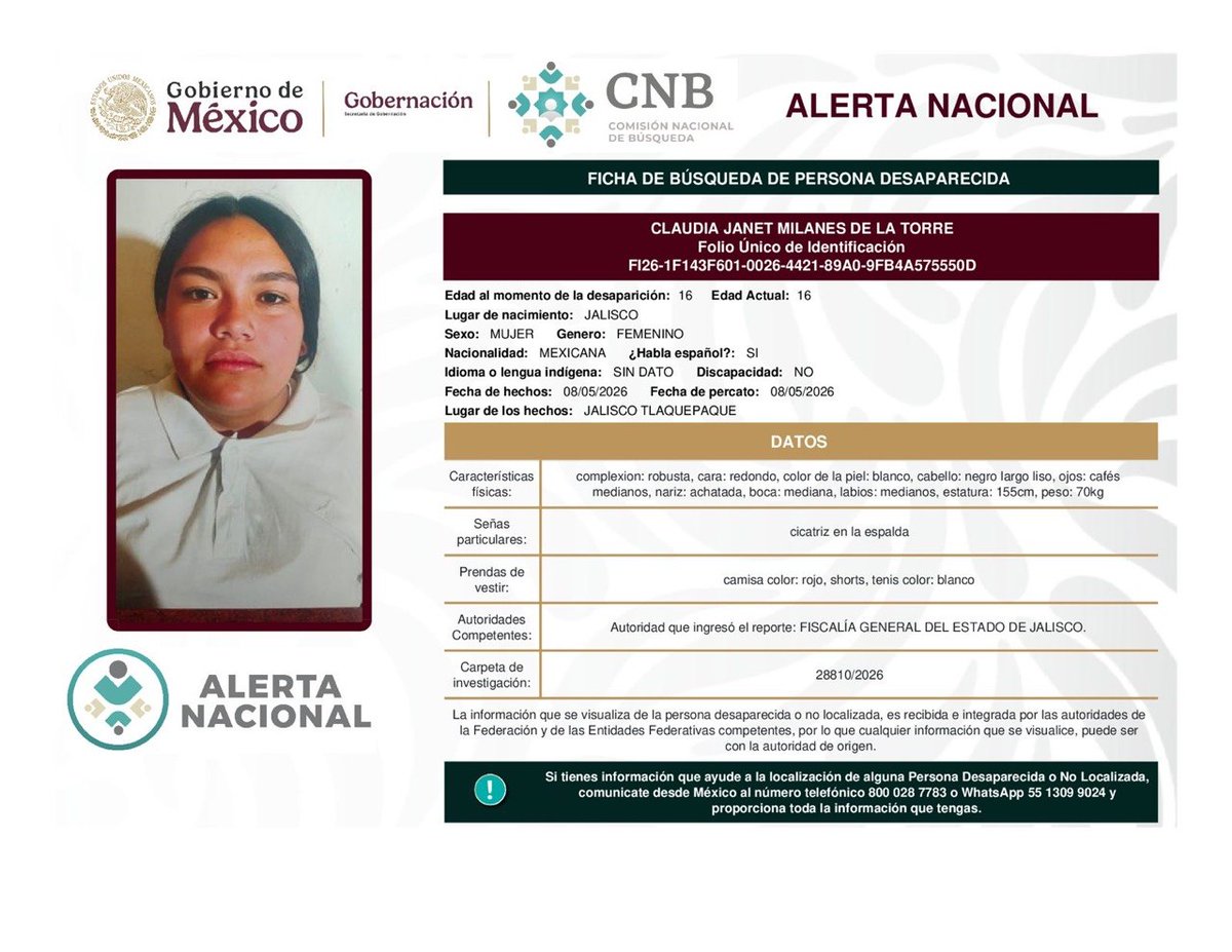 ALERTA AMBER JALISCO tweet media
