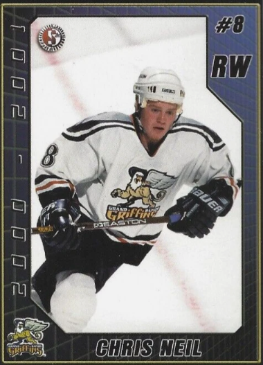 hockey_vintage's tweet photo. #ToughGuyThursday In his 1st full season of professional hockey, Chris Neil led the Grand Rapids Griffins with 301 PIM (2nd in the IHL) in 1999/00 (51 GP), adding 24 PIM in 8 playoff games for 325 PIM in 59 total games played https://t.co/XgldoZv270