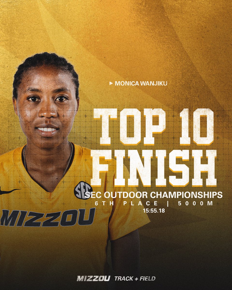 MizzouTFXC's tweet photo. Monica Wanjiku earns sixth with a 5000m result of 15:55.18! 🏃🏼‍♀️💨

#MIZ 🐯 https://t.co/7zJ386x7RM
