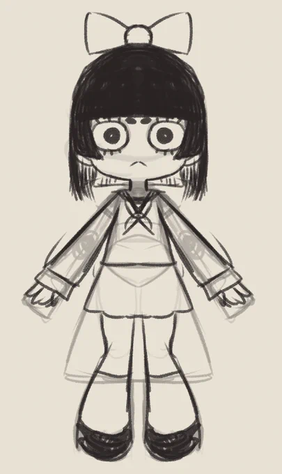 Roughed out vtuber inspired by Kokeshi dolls, now to turn her into chibi later