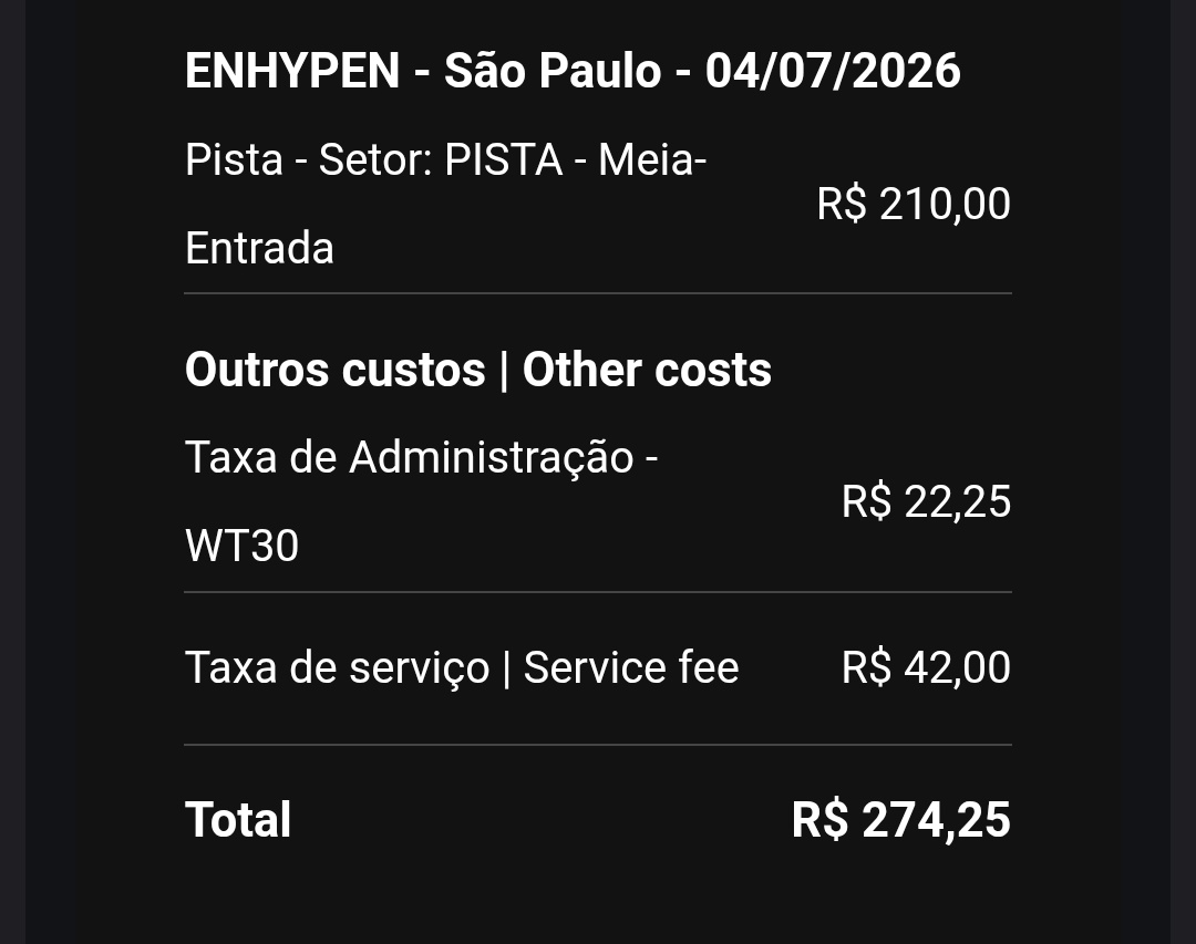 nmj6on's tweet photo. 🚨🚨🚨VENDO INGRESSO PARA O SHOW DO ENHYPEN!!🚨🚨🚨

Tipo de ingresso: pista comum meia estudante 

🎫 Valor: 274,25

Motivo: No momento não consigo arcar com as despesas de ir até São Paulo 

Tags: vendo, troco, ingresso, show, ENHYPEN, blood saga... https://t.co/TVGcgG428x