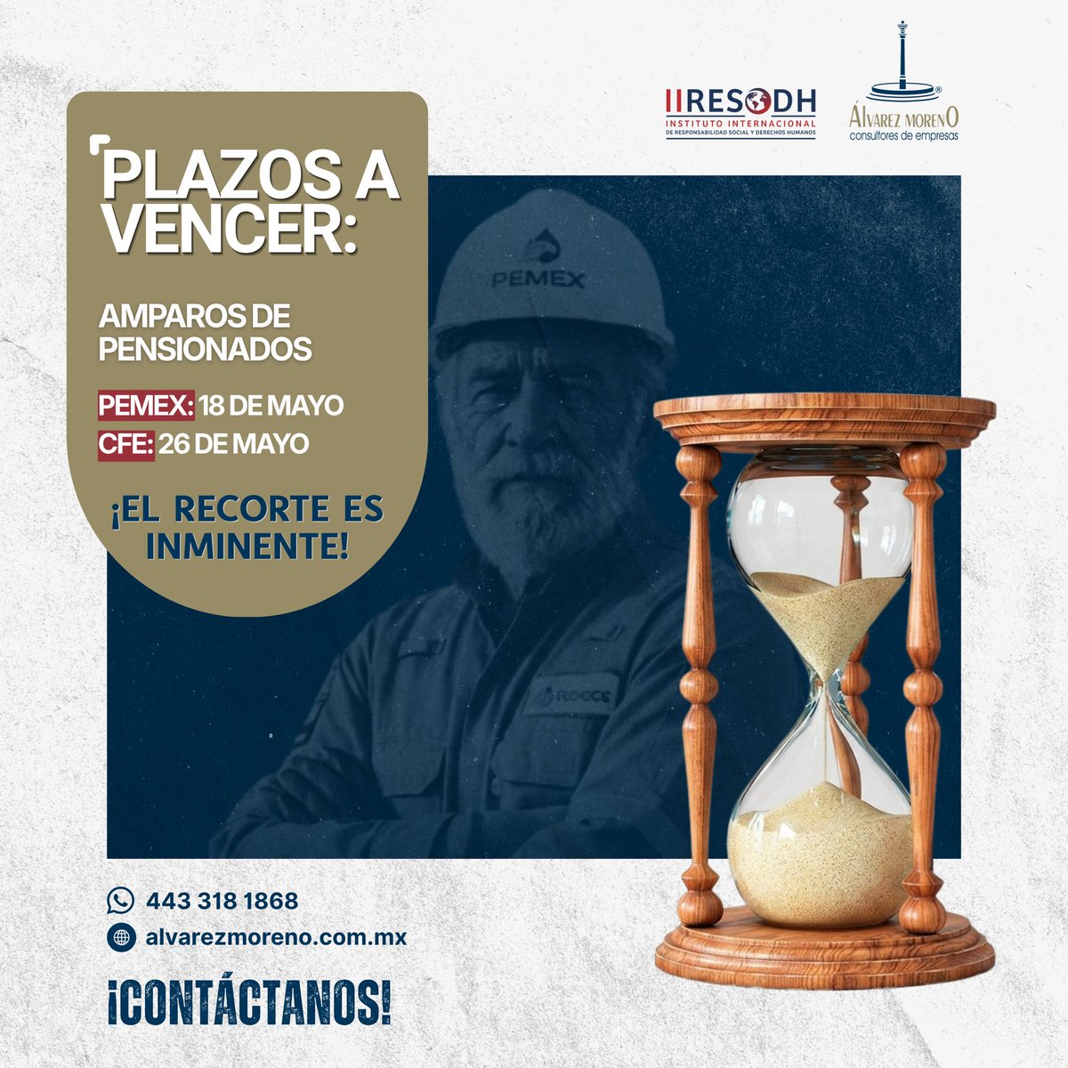 lvarezbanderas's tweet photo. El reloj no se detiene: el plazo para presentar tu amparo está corriendo. ⏳

Una vez aplicada la reforma, tienes una ventana limitada para presentar tu juicio de amparo. Si dejas pasar estos días, podrías perder el derecho a reclamar la
inconstitucionalidad del recorte de forma permanente. No te quedes fuera de la defensa colectiva que lideramos en AM Consultores. Ya estamos integrando los expedientes finales de mayo 2026.

La reforma al artículo 127 puede ser combatida, pero solo si actúas dentro de los tiempos legales establecidos.

Envíanos un WhatsApp hoy mismo para analizar tu caso.

Escríbenos directamente al 4433181868 para recibir tu contrato e iniciar tu trámite hoy mismo. 📲

#Pensiones2026 #AmparoPensiones #CFE #PEMEX #Articulo127 #DerechosAdquiridos
#AMConsultores
