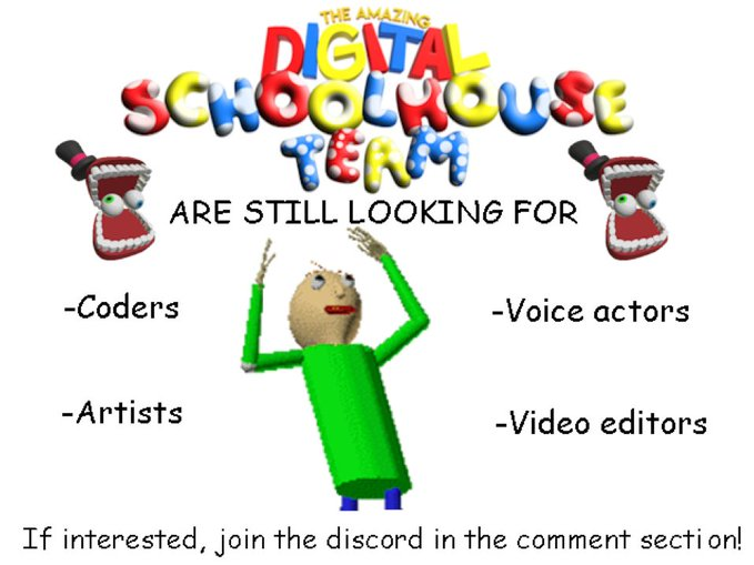 ohhiwelcometomy's tweet photo. Are you ready for the most mind blowing schoolhouse adventure in history? no? Well your gonna see it anyway!
If interested, please check the reply section and join our server, (RT so we can get a bit more attention!!) #baldi #baldibasic #tadc #digitalcircus https://t.co/yM6zG1bwS8