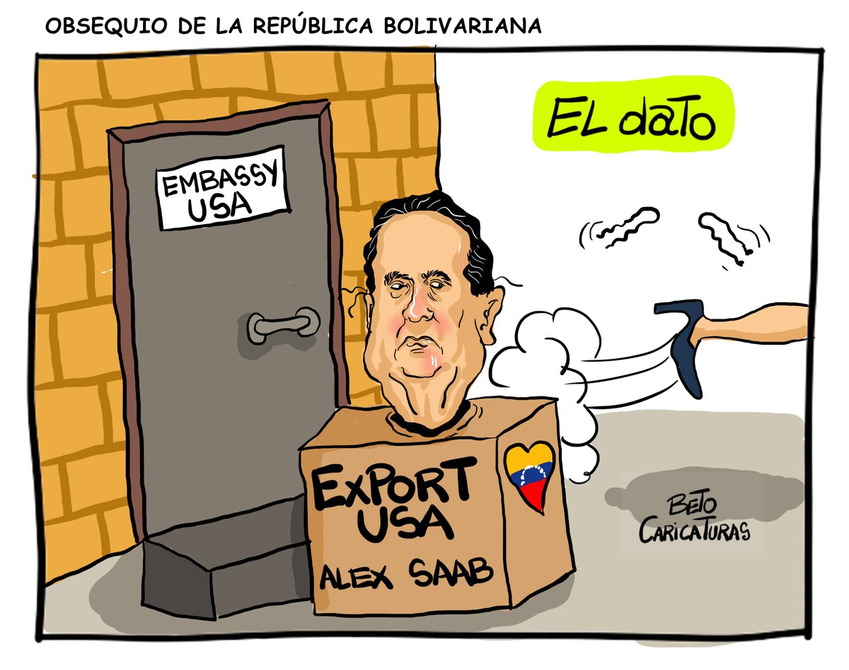 CaricaturasBeto's tweet photo. Venezuela extraditó a Estados Unidos al exministro #AlexSaab por presuntos delitos, tras ser destituido por la presidenta encargada Delcy Rodríguez. El empresario colombiano también registra indagaciones en Ecuador por exportaciones ficticias mediante el sistema comercial SUCRE. https://t.co/1oKtKTnDd9