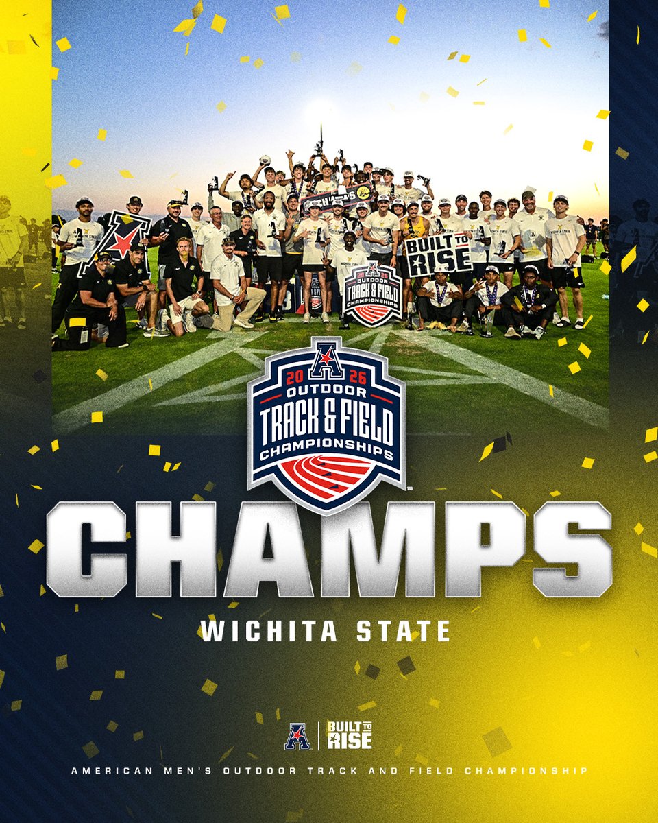 American_Conf's tweet photo. The 2026 American Men's Outdoor Track &amp; Field Champions 🏃‍♂️ 🏆

Wichita State x @GoShockersTFXC 🌾

#BuiltToRise x #AmericanOTF https://t.co/WjrT9uxgYH