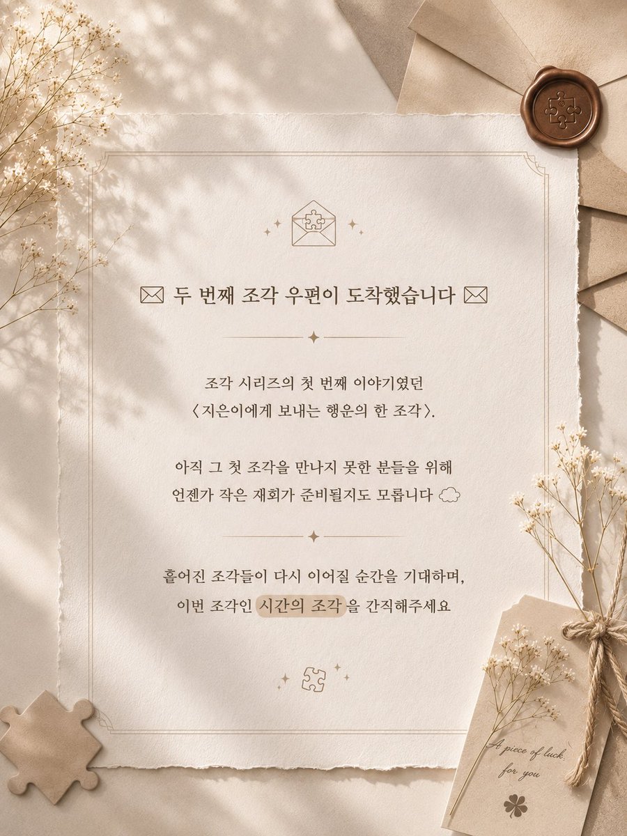 jieun_luckypice's tweet photo. 시간의 흐름 속에서,
우린 다시 이어질 순간을 기다립니다 ☁️

📮 두 번째 조각,
〈시간의 조각〉도 함께 간직해주세요 ⏳🧩 https://t.co/JkhSdyX165