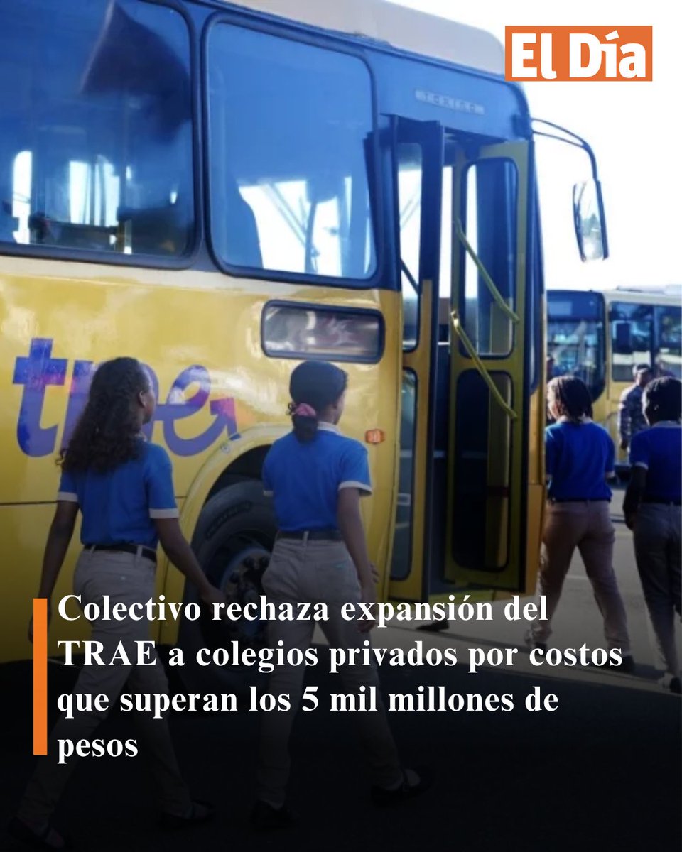 ElDia_do's tweet photo. Colectivo rechaza expansión del TRAE a colegios privados por costos que superan los 5 mil millones de pesos

Más detalles en: https://t.co/UKx6LuhgbZ

#PeriódicoElDía #ColectivoCiudadano #TransporteEstudiantil #TRAE #MINERD #educación #altoscostos #colegiosprivados https://t.co/rJnGeZQaq6
