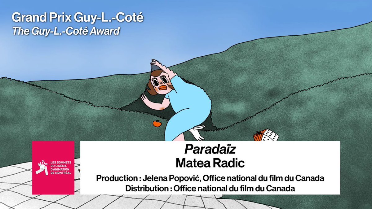 NadineViau's tweet photo. 👏PRIX &amp; MENTION
Les grand honneurs pour 2️⃣ films réalisés à l’@onf aux @sommetsanim !

🏆 LE GRAND PRIX GUY-L.-COTÉ POUR LE MEILLEUR FILM D’ANIMATION à 🍅 PARADAÏZ de Matea Radic.

🎖️MENTION POUR LE MEILLEUR FILM D’ANIMATION &amp; PRIX DU PUBLIC: 💪 ULTRA FORTE de Catherine Lepage https://t.co/wWjxIC147m
