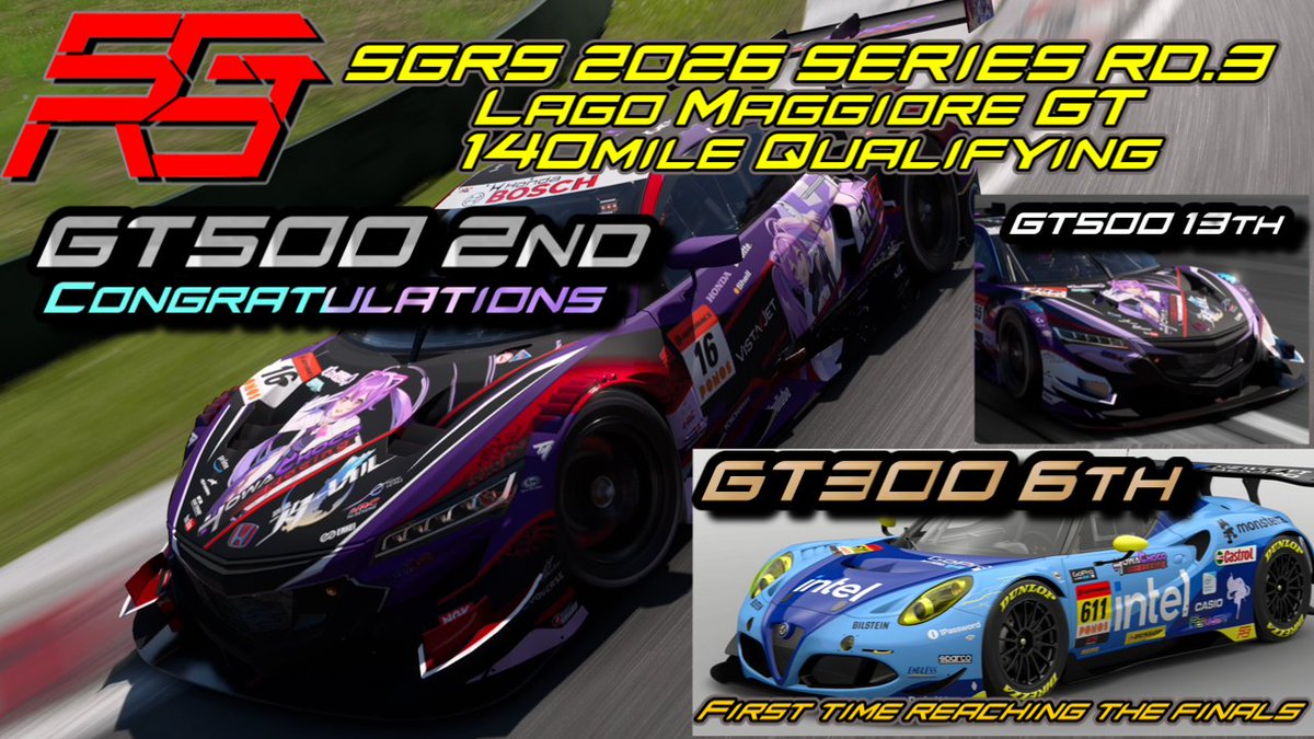 GT7sgrs SGRS第3戦レイクマジョーレHCR予選結果です！ 500は16号車が2