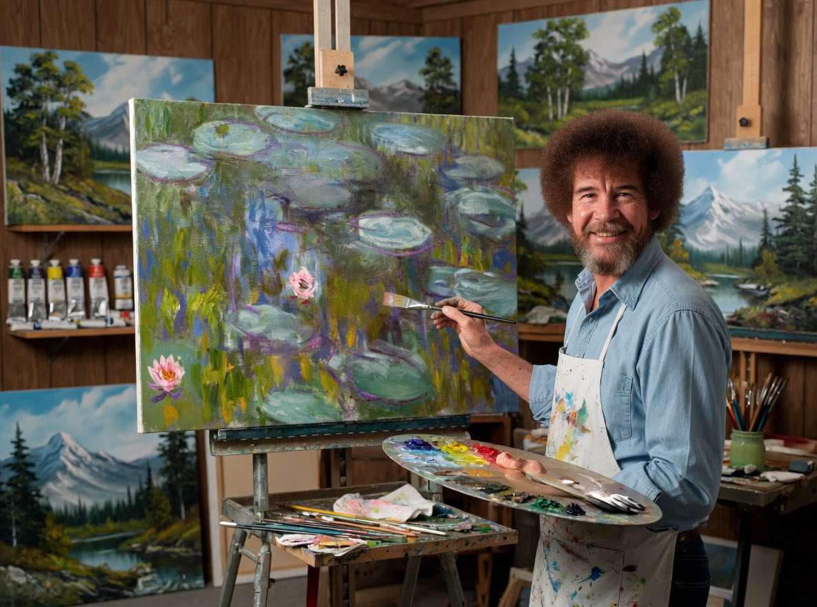 TweetFreq's tweet photo. @SHL0MS @Jediwolf In honor of your tremendous achievement, I’ve done a real painting in the style of your ai image. It’s only 1/4 the size so I’m selling it for 1/10 the price. https://t.co/88fuyPGfBK
