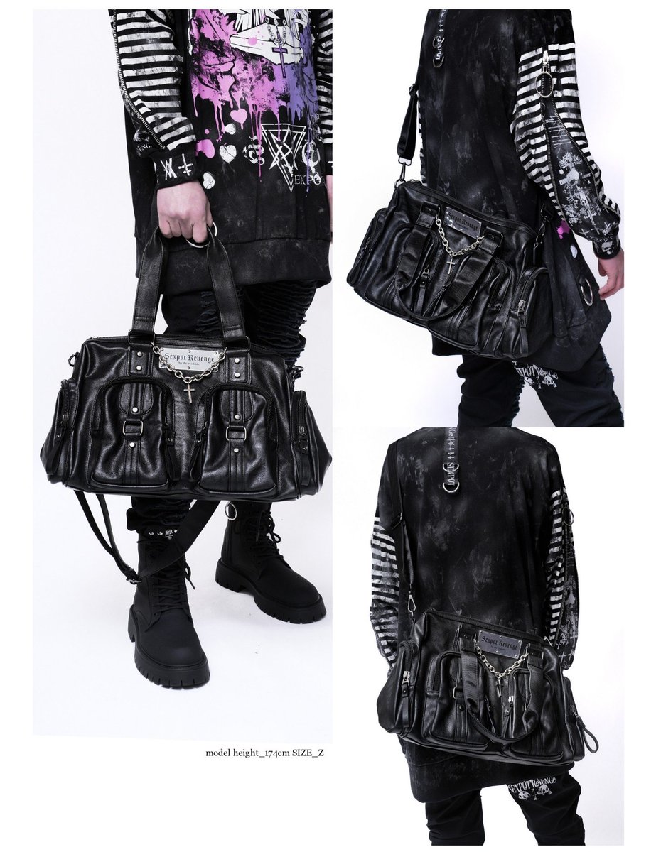 SEXPOT 】 Black Logo Plate ボストンバッグ Chain Cross Logo Plate
