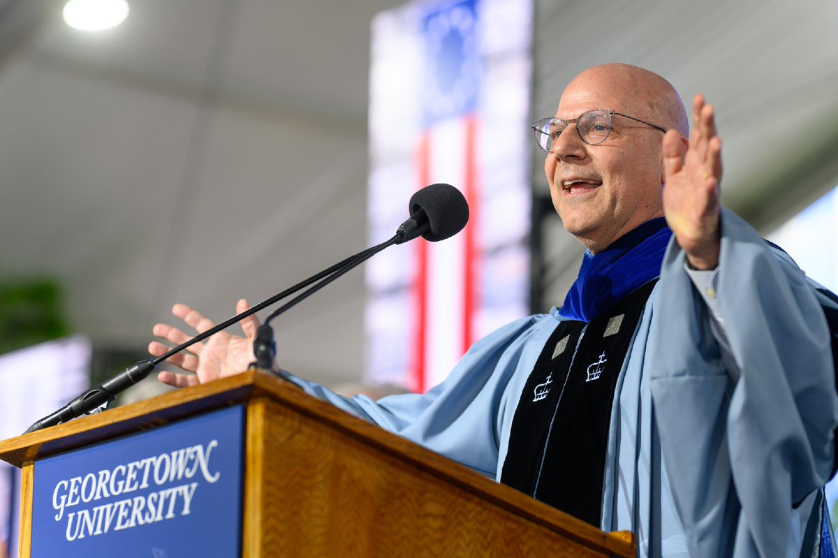 georgetownsfs's tweet photo. Congrats to our #Hoyas2026 SFS undergraduate students on your commencement! You made it! 🎉🎓At the ceremony, 68th U.S. Secretary of State John Kerry Kerry encouraged the Class of 2026 to “disturb the universe,” with quiet persistence. We’re so proud—HOYA SAXA! 💙🩶 https://t.co/qbcMNb9fv9