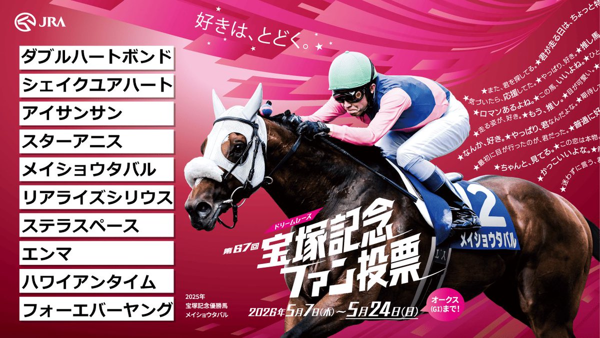 ykabufighter's tweet photo. 宝塚記���ファン投票実施中！
下記URLからキャンペーンに参加して、
#えらべるPay をゲットしよう！
https://t.co/Hf3MPG9Vh1
@takarazuka_fv

#宝塚記念ファン投票
#宝塚記念
#宝塚記念今年は6月14日 https://t.co/QuPvNIKyox