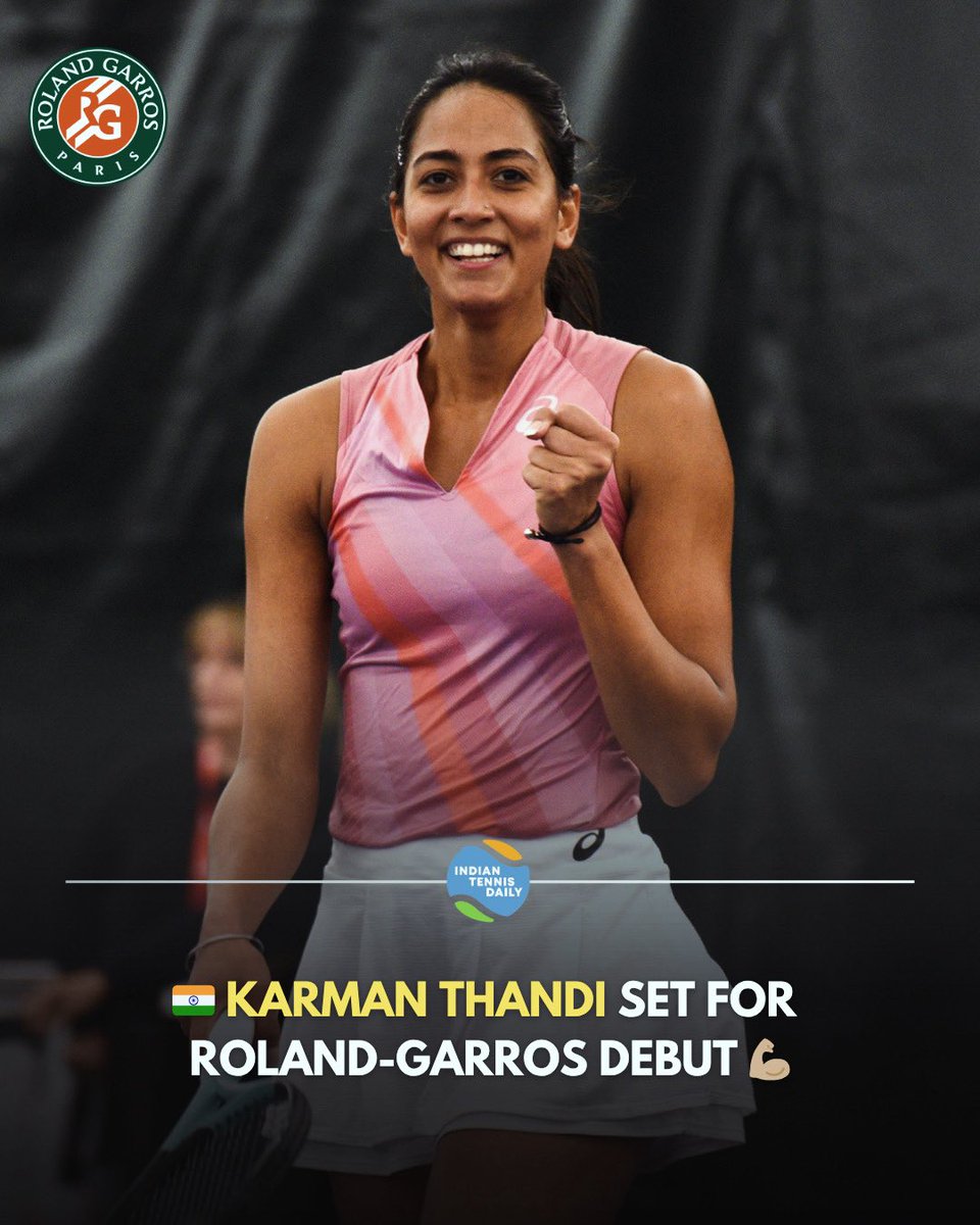 IndTennisDaily's tweet photo. India will not be without singles representation at Roland-Garros afterall as Karman Kaur Thandi has interestingly sneaked into the Women’s Singles Qualifying draw with her injury protected WTA Ranking of 238 💪🏽

This will be Thandi’s 4th Grand Slam Qualifying appearance (Australian Open: 2019, 2021; US Open: 2023)

We have an Indian in Grand Slam singles for the first time since 2025 Wimbledon (Sumit Nagal)

It may be recalled that Karman had cracked the WTA Singles Top 200 as a 20 year old before injuries affected her career. Let’s go Karman 💪🏽