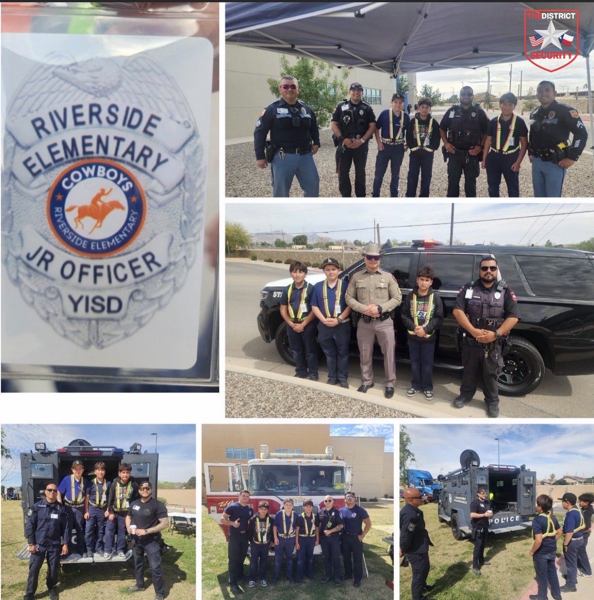 YISD_Security's tweet photo. Riverside Elementary’s Jr. Officer Program had a great day learning from our local first responders!
Special thanks to Officer Ascencio and Officer Montoya for starting the program and inspiring our future leaders. https://t.co/V9u98zCjON