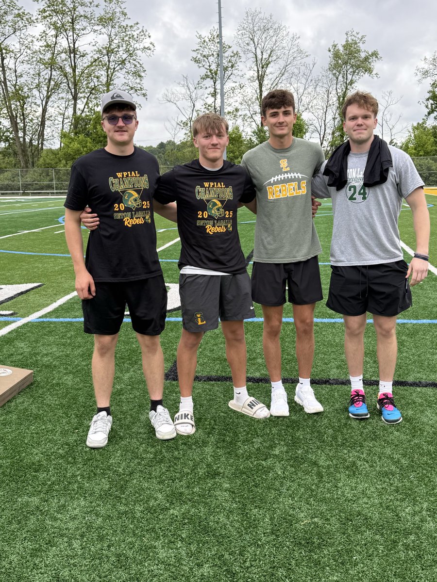 SLSQBClub's tweet photo. 🏆 Not 1️⃣, not 2️⃣, not 3️⃣… but 4️⃣ 

Corn hole titles in a row for Ian and Logan!!! 

Congratulations! 🎉🏈

We are so grateful for everyone who came out today to support Rebels Football!
#RebelPride 💚💛 
@SLS_Football @CoachStorino https://t.co/RhaVsDVKHY