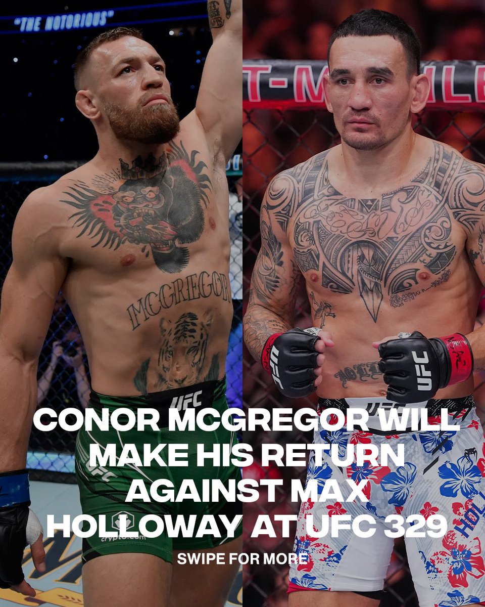 ComplexSports's tweet photo. Conor McGregor vs Max Holloway 2 at UFC329 July 11th Main Event 

📸 @gettyimages // @danawhite https://t.co/rzGOwnZoXR