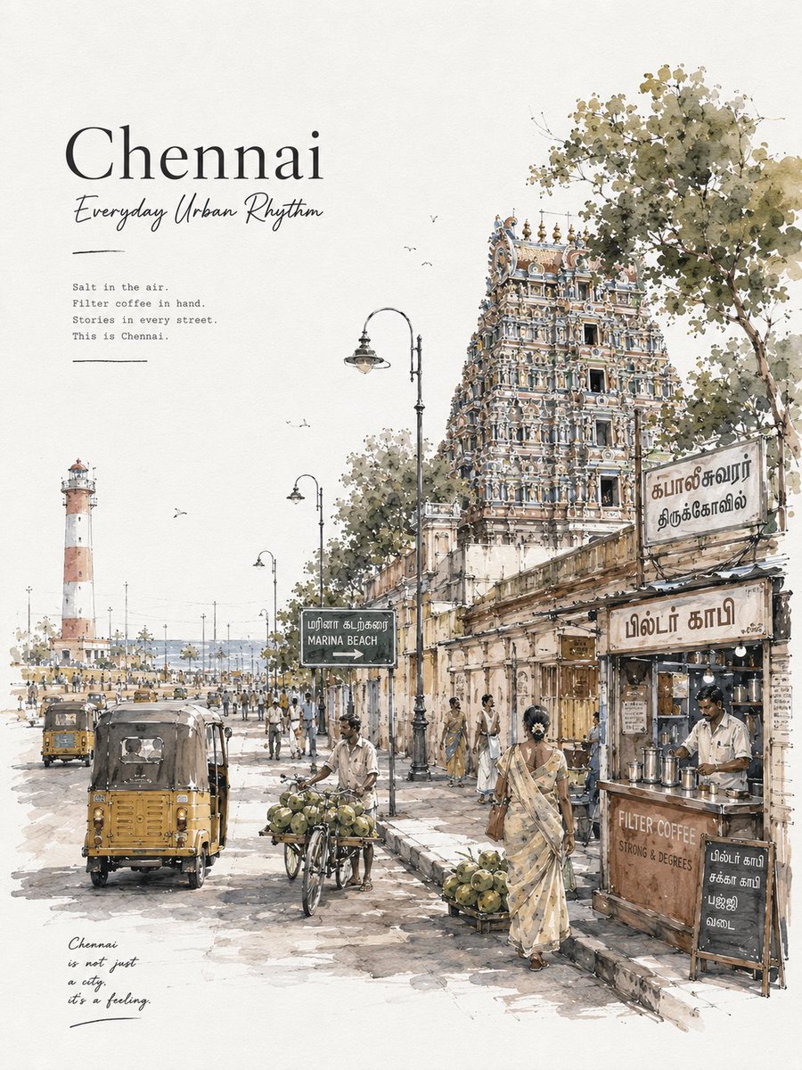Chennai Watercolor Travel Poster