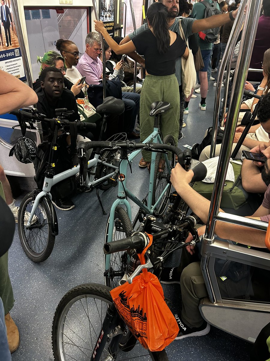 colemanscorner's tweet photo. @PATHTrain it’s time to outlaw bikes- there is no room for passengers!! https://t.co/7GoVPUZOgW