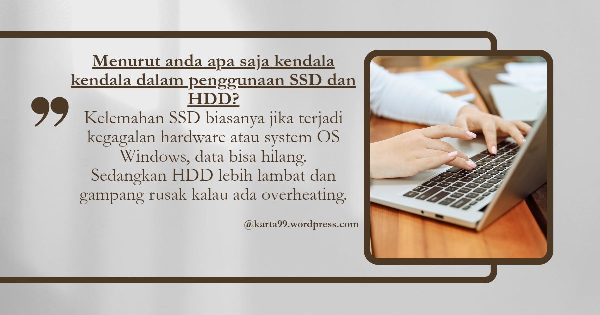 servicecombali's tweet photo. Menurut anda apa saja kendala kendala dalam penggunaan SSD dan HDD?
Kelemahan SSD biasanya jika terjadi kegagalan hardware atau system OS Windows, data bisa hilang.

Sedangkan HDD lebih lambat dan gampang rusak kalau ada overheating. https://t.co/1ih4Uokpkz