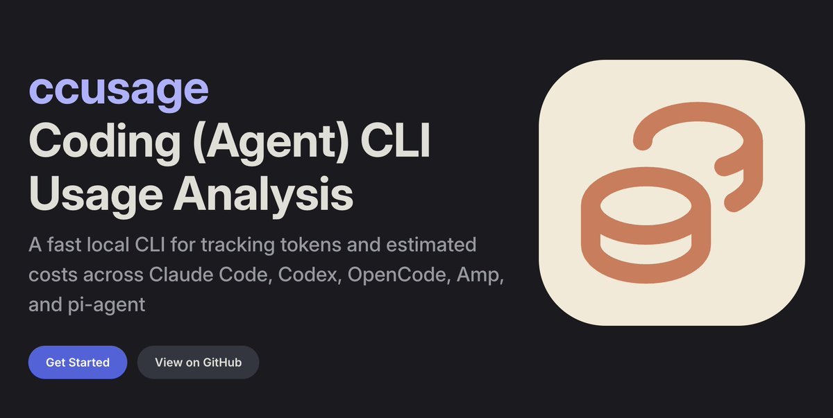 cc_usage's tweet photo. another big change is.... 

ccusage doesn’t stand for Claude Code Usage anymore...
 
It’s now Coding (Agent) CLI Usage Analysis, for codex cli, opencode, pi, and more! https://t.co/aj8pOAtU2v