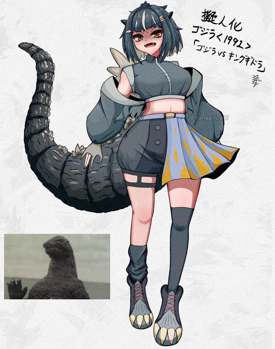 Yanagi_Zaki's tweet photo. 『ゴジラVSキングギドラ』より
怪獣王ゴジラ "ギドゴジ"の擬人化です！
 
 足音のメカメカしい感じが地味に好き
#ゴジラ https://t.co/LqtgWEcAjP