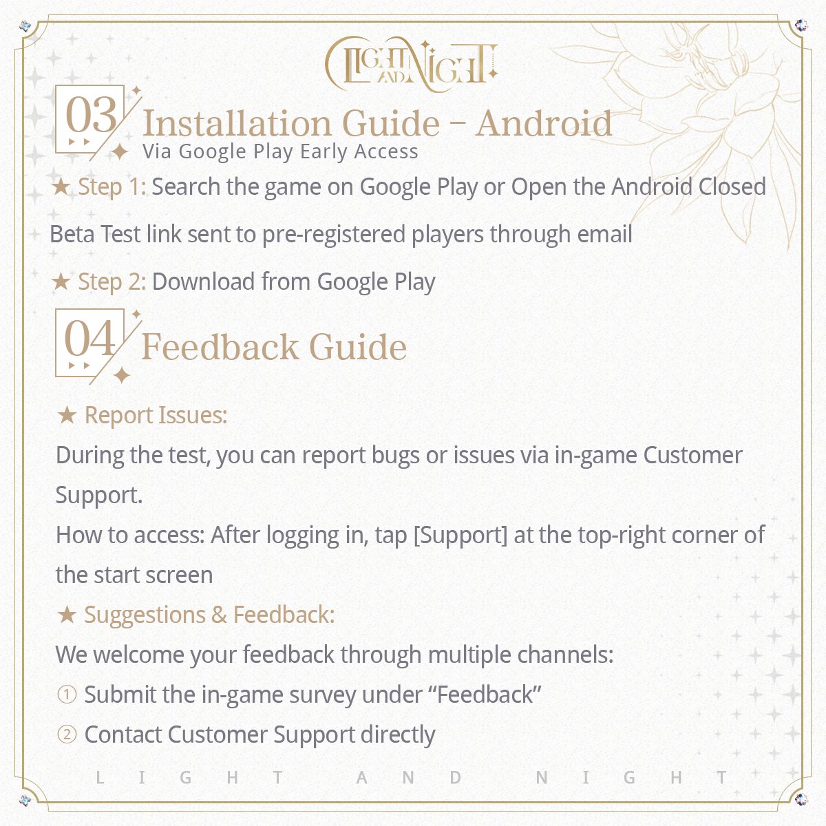 lightnnightsea's tweet photo. ✦ ANNOUNCEMENT ✦ CLOSED BETA TEST PREVIEW

The Closed Beta Test begins on May 20, 2026 and ends on May 27, 2026.
Blue Star is pleased to share the content available in this test, along with important details.

✨ Overview
✦ Platforms: Android, iOS
✦ Test Type: Limited Closed Beta (Paid, Data Reset)
✦ Access:
Game download opens at 11:00 (GMT+7), May 19, 2026.
Login and registration open at 11:00 (GMT+7), May 20, 2026
❗Once the registration limit is reached, downloads and registration will be closed.

✦ Pre-register now to join the Closed Beta Test: https://t.co/bfzB5La6TD

✨ Top-up Refund Rules
All top-up amounts will be refunded in the Open Beta Test.
Detailed instructions will be announced in future notices.

✨ Support & Feedback
✦ If you encounter any issues during the test, please contact Customer Support in-game.

✦ Join Discord: https://t.co/Y1ilSKnOJY
✦ Join Facebook Community: https://t.co/lWcAQxXj65

#LightandNight