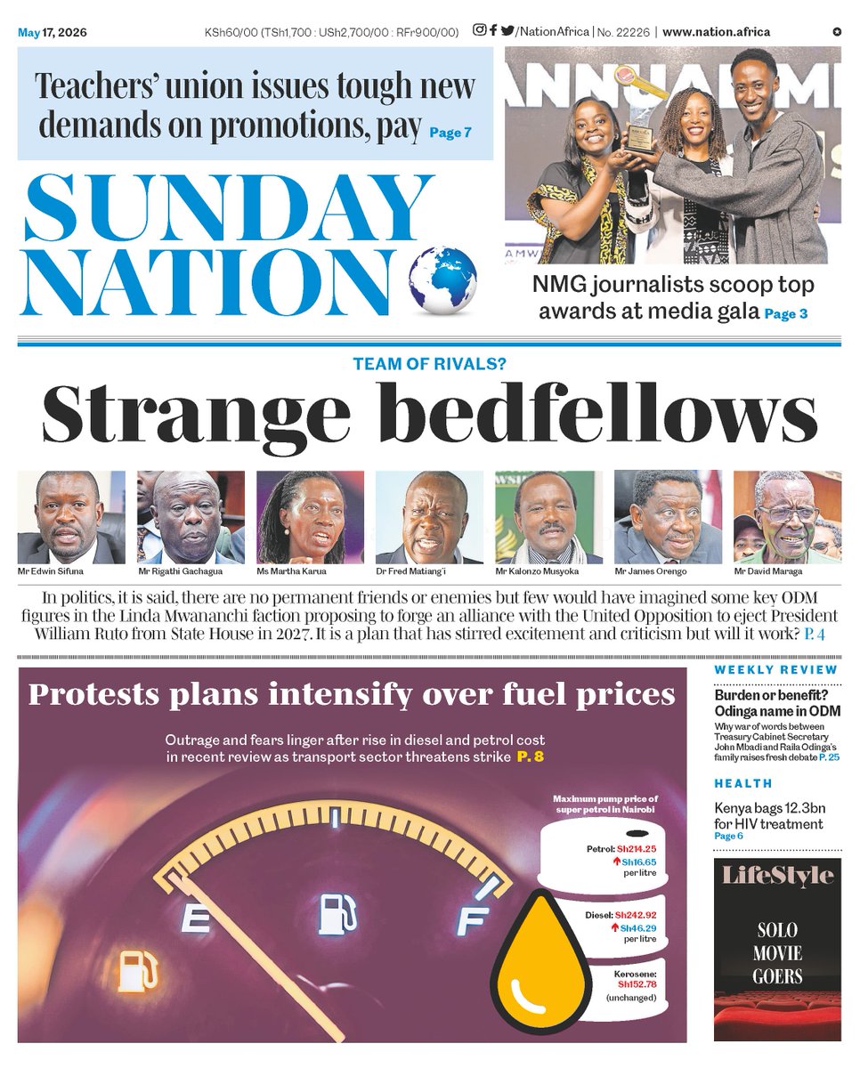 NationAfrica's tweet photo. Strange bedfellows 

May 17, 2026 🗞️ 🌍   

The stories that shape Kenya delivered to you daily. Subscribe to the Daily Nation ePaper for just KSh 1,050/month and get unlimited access.  

Tap here: https://t.co/yPlGrDvHkU

#YourTrustedNation https://t.co/vVgAJ1OVOU