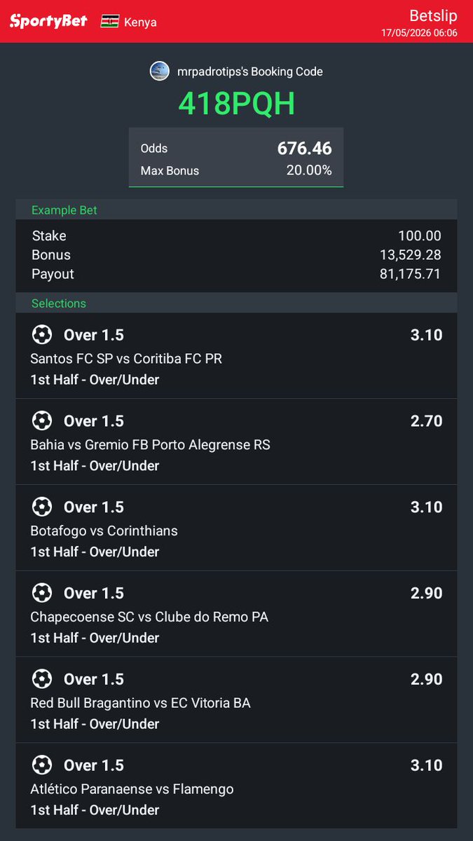 MrPadrotips's tweet photo. Hey check out the bet I just placed on Sportybet! https://t.co/n5wuGZ3nSi https://t.co/5v82kWqwkK