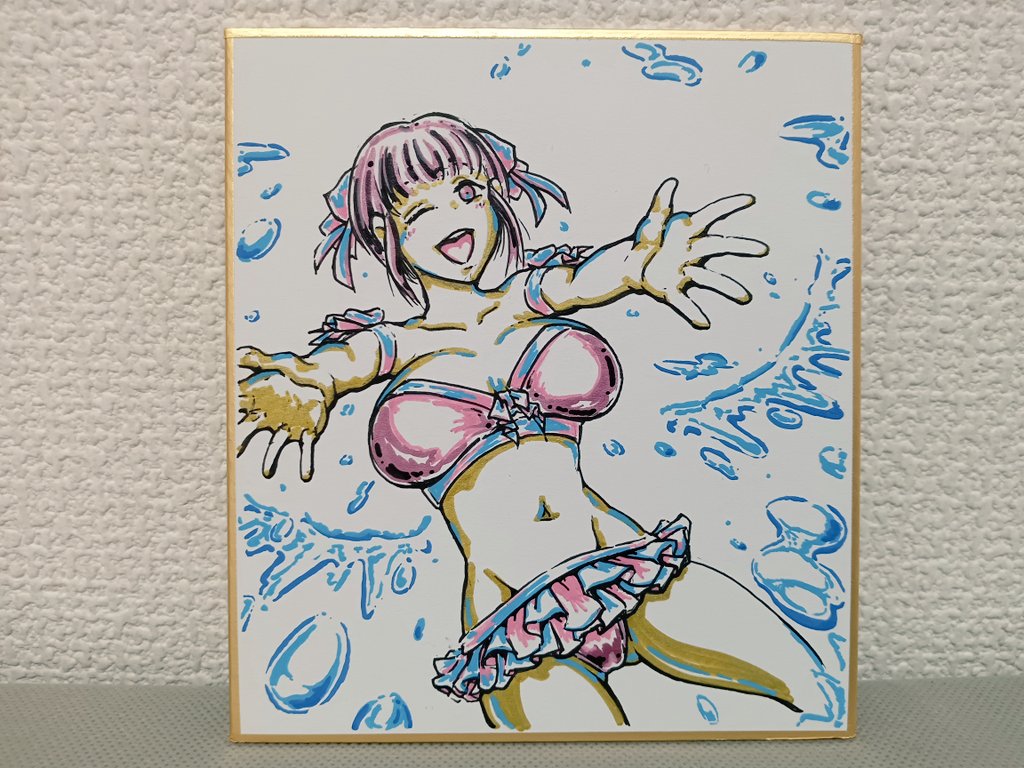 昨日に引き続き、2枚目描いた 萌え可愛いフリルピンクの水着〜 …の