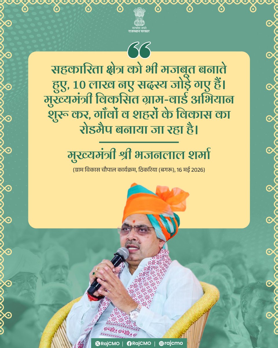 RajCMO's tweet photo. सहकारिता क्षेत्र को भी मजबूत बनाते हुए, 10 लाख नए सदस्य जोड़े गए हैं।
@BhajanlalBjp
#आपणो_अग्रणी_राजस्थान https://t.co/3O9cKkBLZZ
