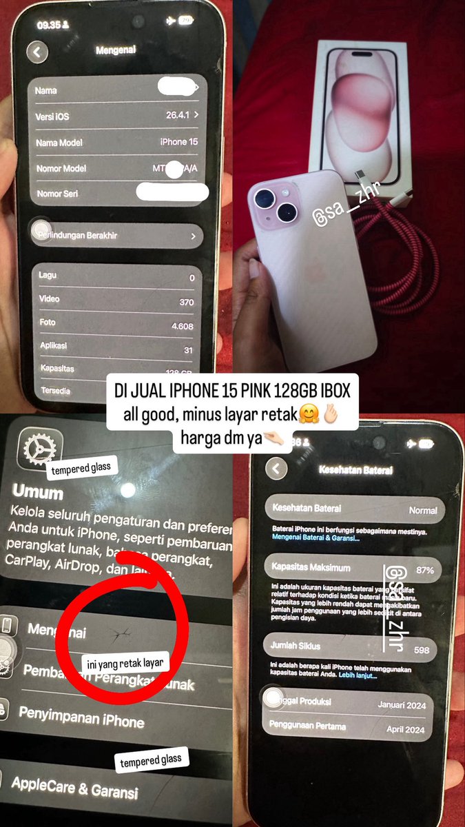 sa__zhr's tweet photo. WTS DI JUAL IPHONE 15 PINK 128GB IBOX PA/A
all good kecuali layar minus retak dikit

ada box dan charger ori
cod jakarta barat (palmerah) 

harga 8,5jt
dm ke ig @/sasahiiy_ kalo dm x eror ya ^^ https://t.co/T2k5uoVQjI