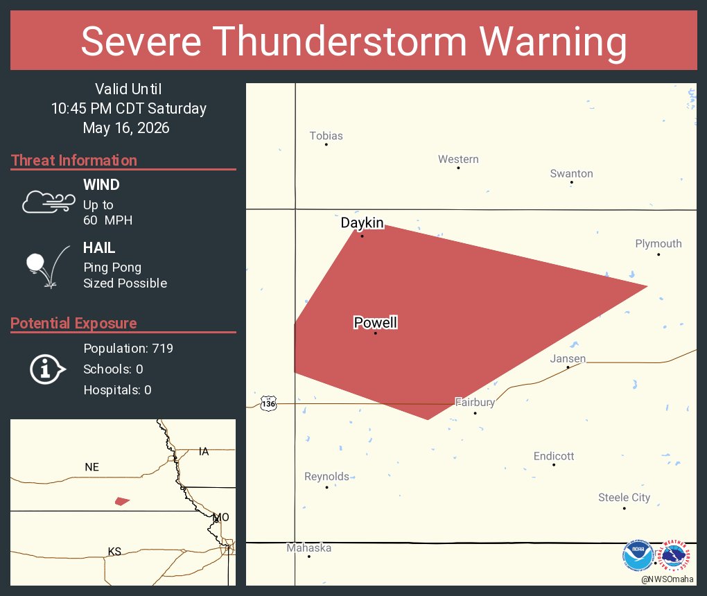 Severe Thunderstorm Warning including Daykin NE and Powell NE until 10: ...