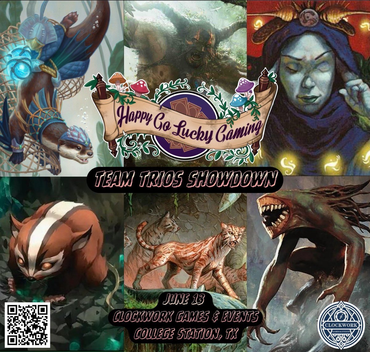 HappyGoLuckyMTG's tweet photo. Assemble your squad and join us on June 13th at Clockwork Games &amp; Events for our Team Trios Showdown!

Standard 🦦
Modern 🐈
Legacy 🧙‍♀️

Details &amp; signup here👇
https://t.co/JxV1OiTD9H https://t.co/VN35YrSXXf