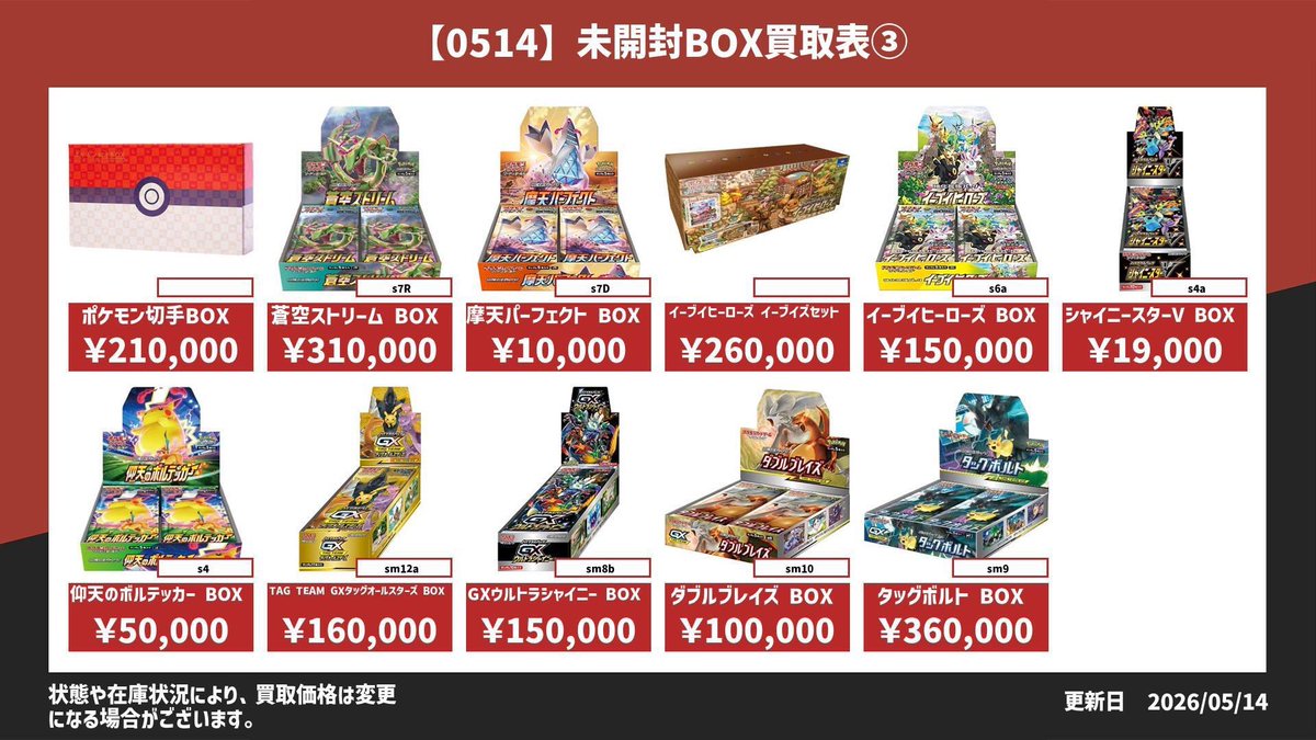 ポケモンカード未開封BOX買取表