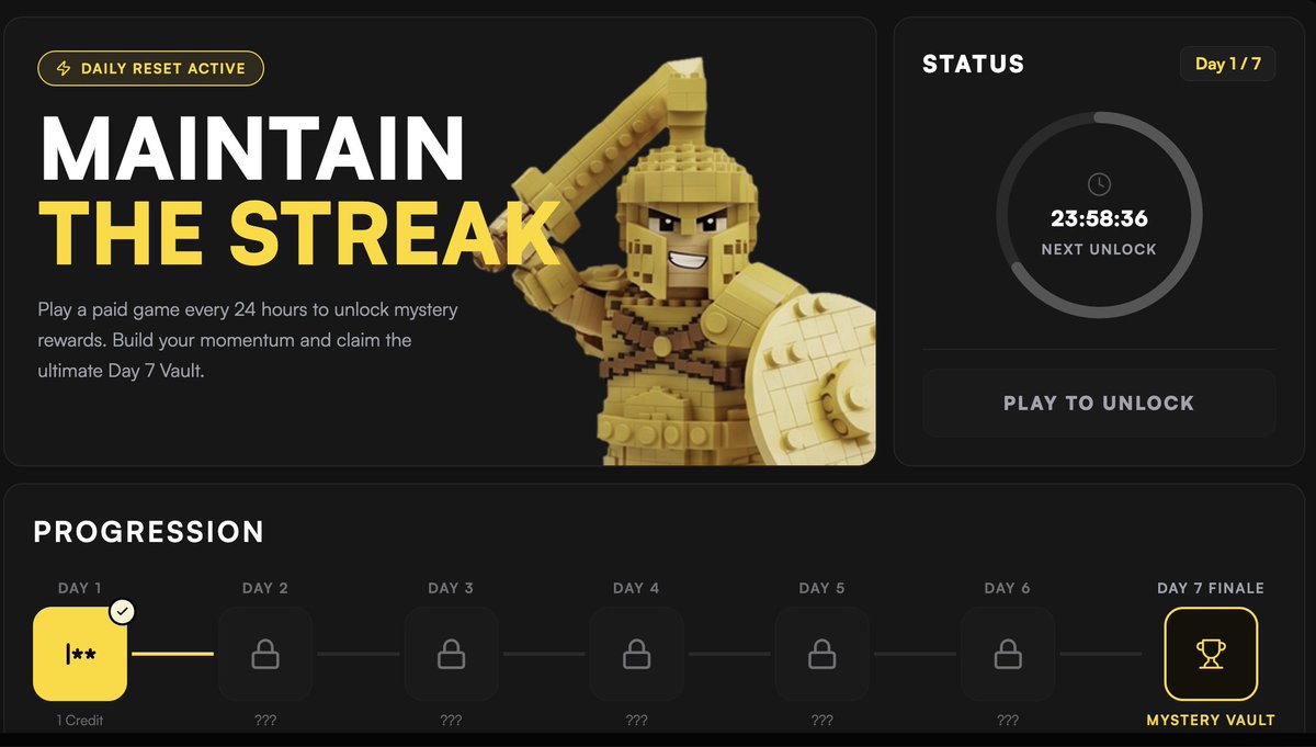 maxdotfun_'s tweet photo. 1 paid game = instant free credit. 
Every. Single. Day. 🎮 

Stack your streak, unlock mystery rewards, and claim the Day 7 Vault 🏆 

The grind pays off on https://t.co/qJg7wLvI30 ⚡ 

Backed by Solana!

#MaxFun #Play2Earn #web3gaming https://t.co/KEkaaUIhxY