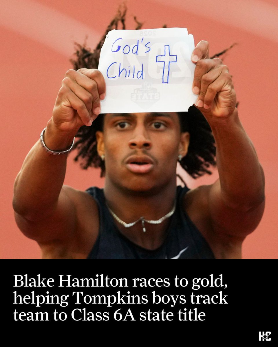 HoustonChron's tweet photo. Tompkins outpaced the Class 6A boys field with Blake Hamilton the star of the show for the Falcons. https://t.co/OGVB8oyXEx https://t.co/4C3fBUrl2X
