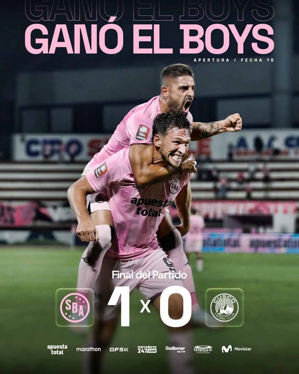 sportboys's tweet photo. ¡Con el empuje de nuestra gente! ¡Ganó el Boys! 🤩🩷

🔚 Final del partido.

Sport Boys Assn. 1️⃣ - 0️⃣ Cusco FC

#VamosBoysTodaLaVida
#MásCallaoQueLima https://t.co/ifZVK5LIuH