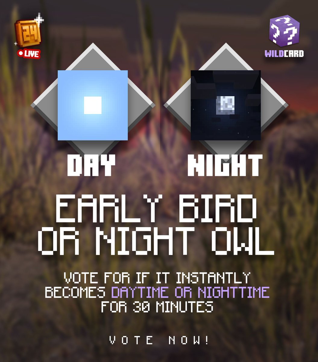 HomeSMP_'s tweet photo. A BONUS WILDCARD is in play! 🃏🎲 

Early Bird or Night Owl?

🗳️ Vote Now!:
https://t.co/xZ1VaM33Wb https://t.co/fXHVep2p7x