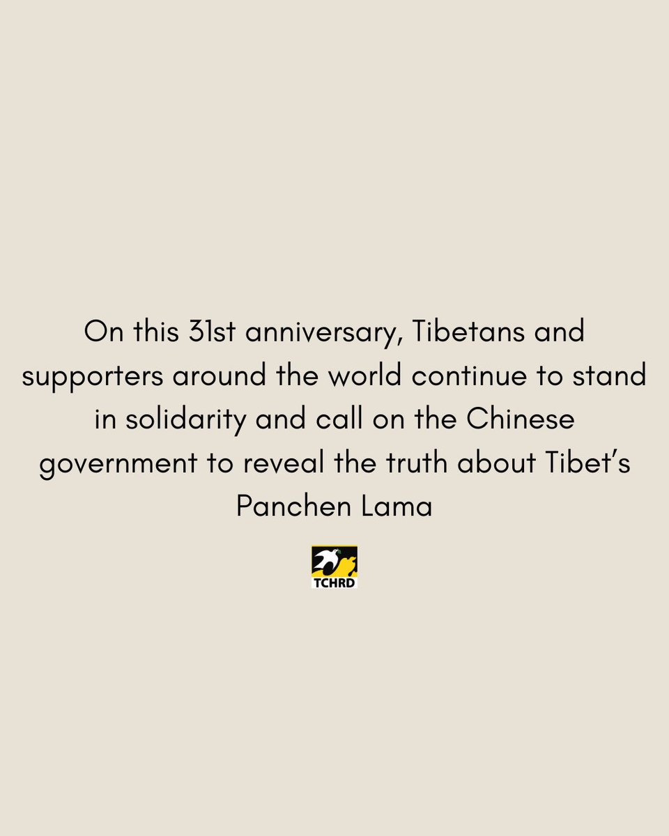 tchrd_'s tweet photo. On this 31st anniversary of Panchen Lama’s enforced disappearance, Tibetans and supporters around the world continue to stand in solidarity and call on the Chinese government to reveal the truth about Tibet’s Panchen Lama. https://t.co/cX4i1ImvaN